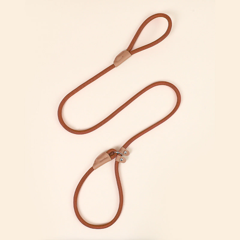 Nepal's new dragon rope P chain leash with cowhide parts round P rope dog walking training P rope tightening telescopic dog leash